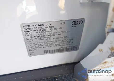 2022 Audi Q5 Premium 45 Tfsi S Line Quattro S Tronic from USA, damaged, VIN WA1GAAFY9N2099048
